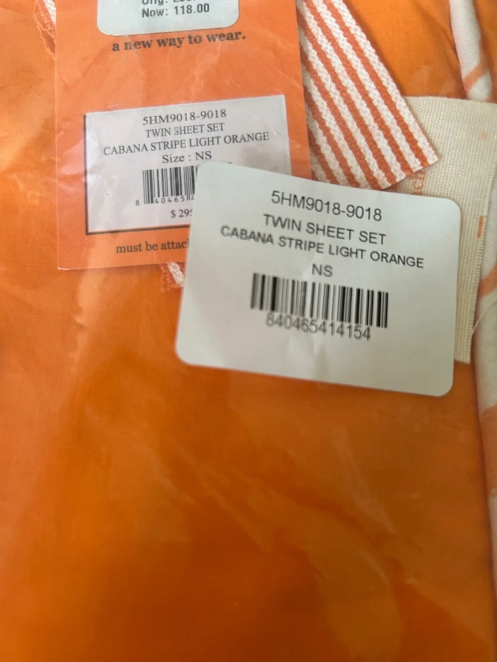 Coniglio Palm Beach Cabana striped Orange Striped Cotton twin sheet set
